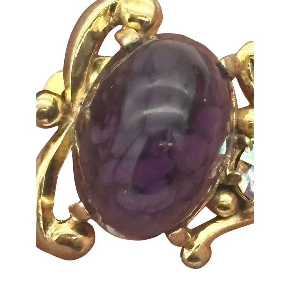 Schiaparelli Vintage Purple Cobachon Rare Bracelet and Earrings Set As Is - Picture 12 of 16